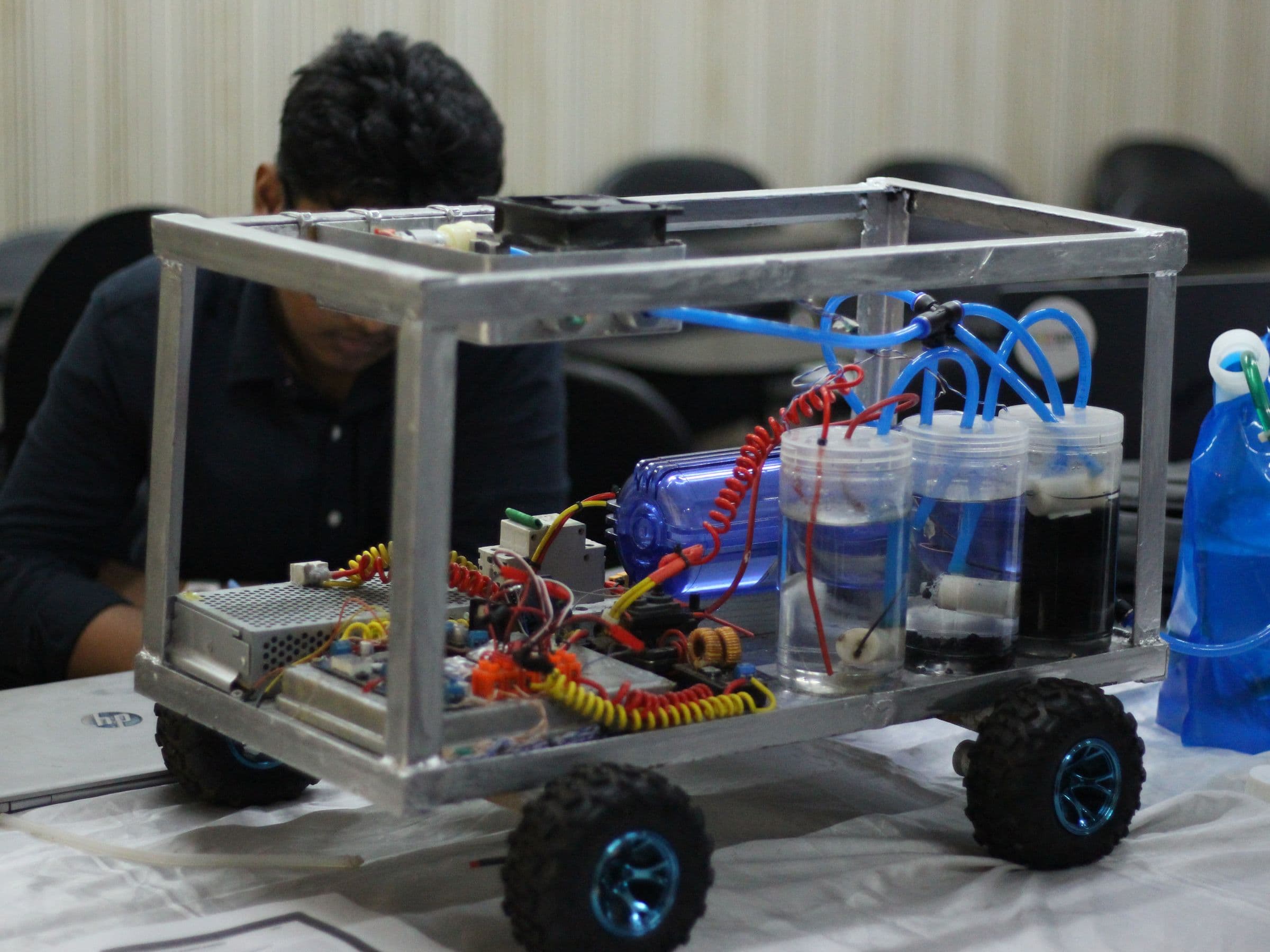 A student-built robot at the Fibonacci Robot & STEM Olympiad national round